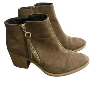 Cupid Women's Ankle Booties Size 7 Brown Zip Casual Block Heel
